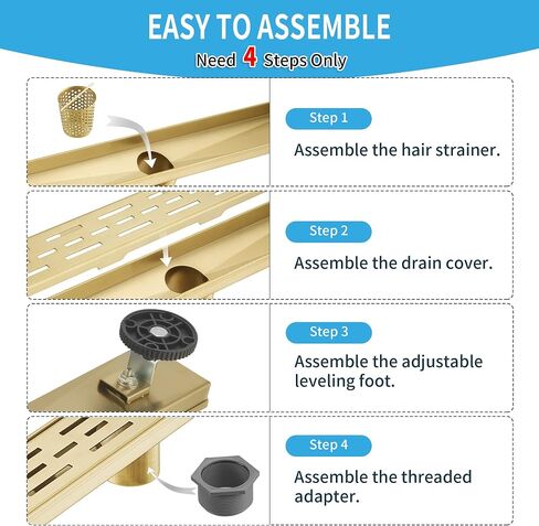 Linear Shower Drain, Brushed Nickel Shower Drain 32 Inch with Removable Grate, SUS-304 Stainless Steel Rectangle Floor Drain with Leveling Feet and Hair Strainer, Bathroom Modern Drain SD-101 in Saudi Arabia