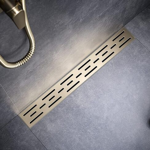 Linear Shower Drain, Brushed Nickel Shower Drain 32 Inch with Removable Grate, SUS-304 Stainless Steel Rectangle Floor Drain with Leveling Feet and Hair Strainer, Bathroom Modern Drain SD-101 in Saudi Arabia