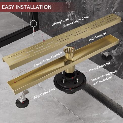 24 Inch Linear Shower Drain, Brushed Nickel Shower Drain,Removable Grate, 304 Stainless Steel, Easy to Install and Clean for Bathrooms (Drain Base Not Included), LSD-19A-24S in Saudi Arabia