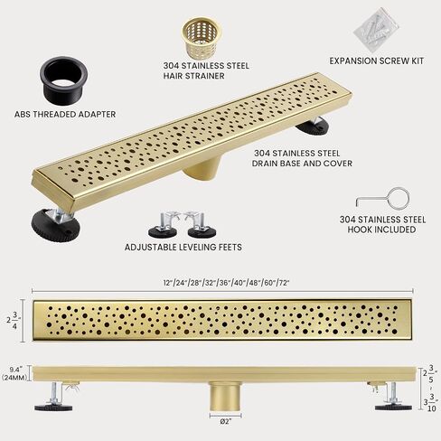 24 Inch Linear Shower Drain, Brushed Nickel Shower Drain,Removable Grate, 304 Stainless Steel, Easy to Install and Clean for Bathrooms (Drain Base Not Included), LSD-19A-24S in Saudi Arabia