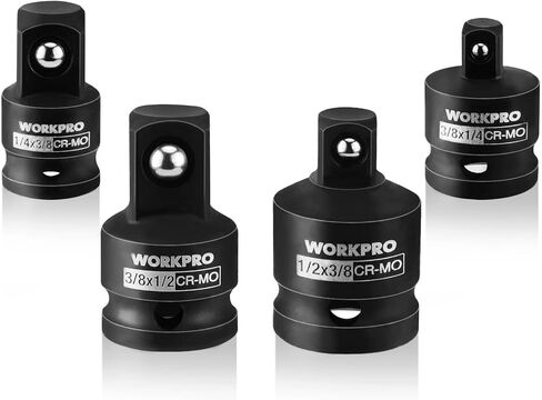 WORKPRO 10 Pieces Impact Socket Adapter Set with Case, Includes 4pc Adapter and Reducer Set, 3pc Universal Joint Socket Set and 3pc Drill Adapter, 1/4" 3/8" 1/2" in Kuwait