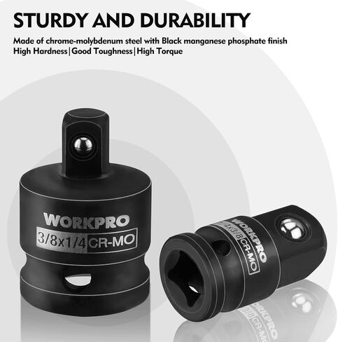 WORKPRO 10 Pieces Impact Socket Adapter Set with Case, Includes 4pc Adapter and Reducer Set, 3pc Universal Joint Socket Set and 3pc Drill Adapter, 1/4" 3/8" 1/2" in Kuwait