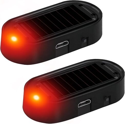 2PCS Car Solar Power Simulated Dummy Alarm, Anti-Theft Car Warning Light Fake Lamp with Light Sensor, Automotive Interior LED Flashing Security Lights with USB Charger Port (Red) in Kuwait