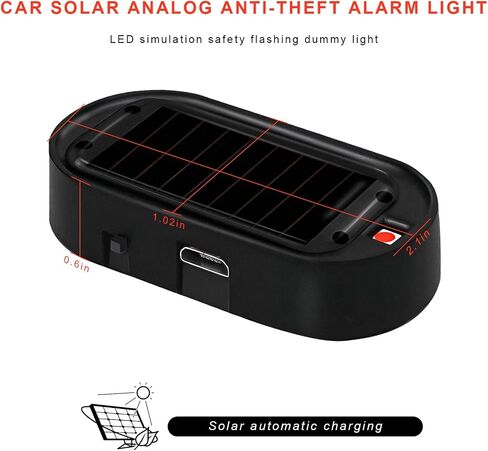 2PCS Car Solar Power Simulated Dummy Alarm, Anti-Theft Car Warning Light Fake Lamp with Light Sensor, Automotive Interior LED Flashing Security Lights with USB Charger Port (Red) in Kuwait