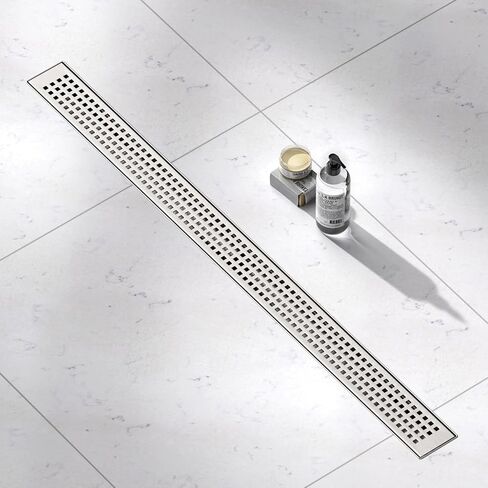 Linear Shower Drain, 12 Inch Linear Drain with Brick Pattern Grate 304 Stainless Steel Shower Drains, Rectangular Shower Floor Drain w/Leveling Feet, Hair Trap for Bathroom and Balcony Brushed Nickel in Kuwait