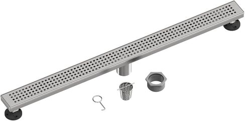 Linear Shower Drain, 12 Inch Linear Drain with Brick Pattern Grate 304 Stainless Steel Shower Drains, Rectangular Shower Floor Drain w/Leveling Feet, Hair Trap for Bathroom and Balcony Brushed Nickel in Kuwait