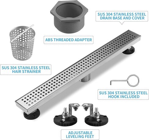 Linear Shower Drain 32 Inch Rectangular, SUS-304 Stainless Steel Black Shower Drain, 51L/Min Fast Drainage Floor Linear Drain, US Standard CUPC Certified, Matte Black, SD-112-32B in Saudi Arabia