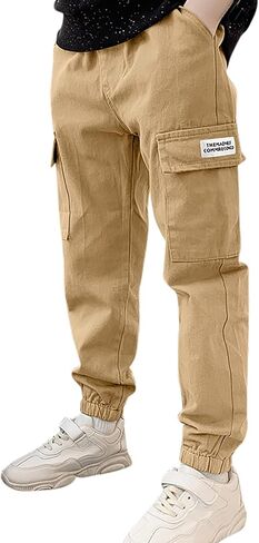 Boys Cargo Joggers Pants Comfy Pull On Trousers Stretchy Y2k Track Pants Casual Relaxed Fit Bottom with Pockets in Saudi Arabia