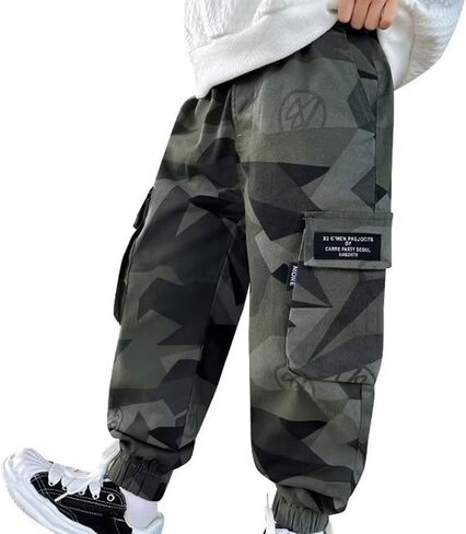 Boys Cargo Pants Casual Straight Leg Sweatpants Relaxed Fit Baggy Trousers Stretchy Y2k Pant with Pockets in Saudi Arabia