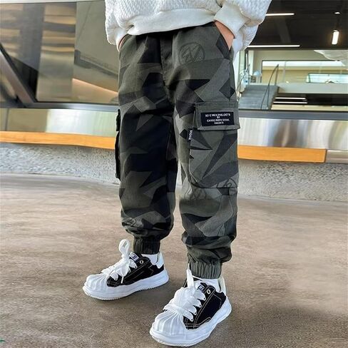 Boys Cargo Pants Casual Straight Leg Sweatpants Relaxed Fit Baggy Trousers Stretchy Y2k Pant with Pockets in Saudi Arabia