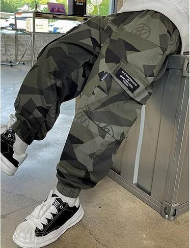 Boys Cargo Pants Casual Straight Leg Sweatpants Relaxed Fit Baggy Trousers Stretchy Y2k Pant with Pockets in Saudi Arabia