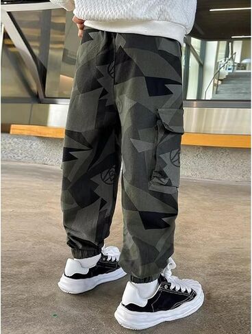 Boys Cargo Pants Casual Straight Leg Sweatpants Relaxed Fit Baggy Trousers Stretchy Y2k Pant with Pockets in Saudi Arabia