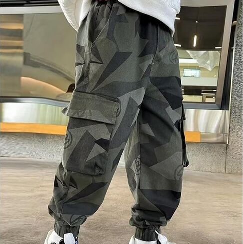 Boys Cargo Pants Casual Straight Leg Sweatpants Relaxed Fit Baggy Trousers Stretchy Y2k Pant with Pockets in Saudi Arabia