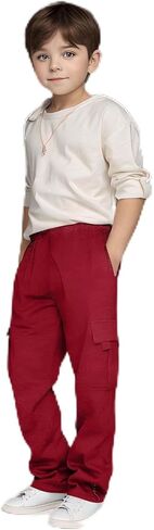 Boys Pants Casual Elastic Waist Sweatpants Solid Color Baggy Trousers Outdoor Lounge Pant with Pockets in Saudi Arabia