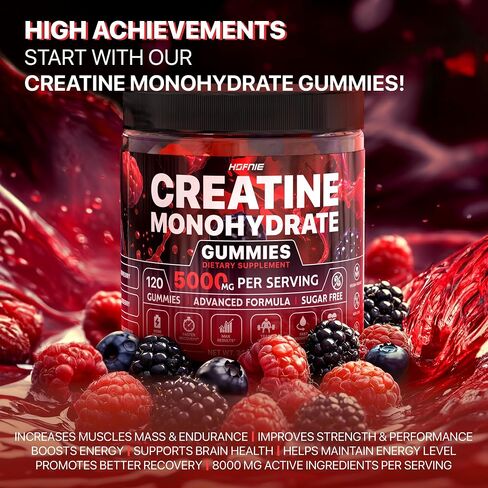 الكرياتين أحادي الهيدرات Gummies 5000 ملغ-Raspberry & Blackberry النكهة المعقدة أحادية الهيدرا للنساء ، PerfectFit للنباتات ، خالية من السكر قبل التمرينات للرجال والنساء | 120 كرياتين يمضغ in Saudi Arabia