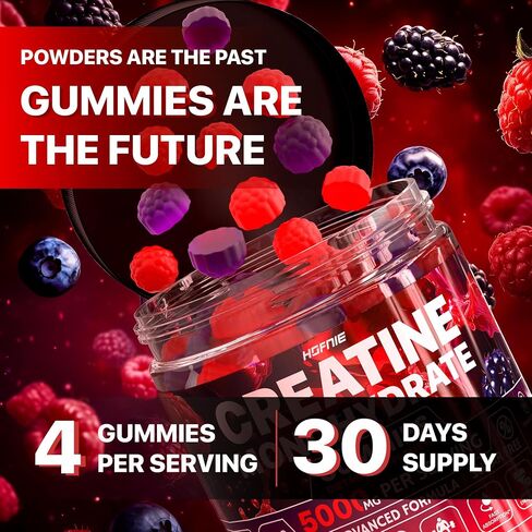 الكرياتين أحادي الهيدرات Gummies 5000 ملغ-Raspberry & Blackberry النكهة المعقدة أحادية الهيدرا للنساء ، PerfectFit للنباتات ، خالية من السكر قبل التمرينات للرجال والنساء | 120 كرياتين يمضغ in Saudi Arabia