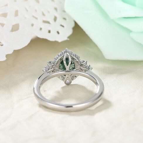Natural Gemstone Engagement Ring for Women 925 Sterling Silver Platinum Plated Moss Agate/Black Rutilated Quartz Vintage Promise Wedding Ring for Her Size 4-9 in Saudi Arabia