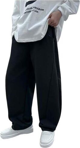 Boys and Grils Cotton Pants Trendy Wide Leg Trousers Y2k Elastic Waist Pant Solid Color Stretch Pants with Pockets in Saudi Arabia