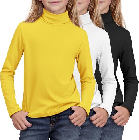 3 Pack Girls Turtleneck Long Sleeve Pullover T-Shirt Soft Warm Stretch Kids Basic Turtle Neck Tops for Girls in Saudi Arabia
