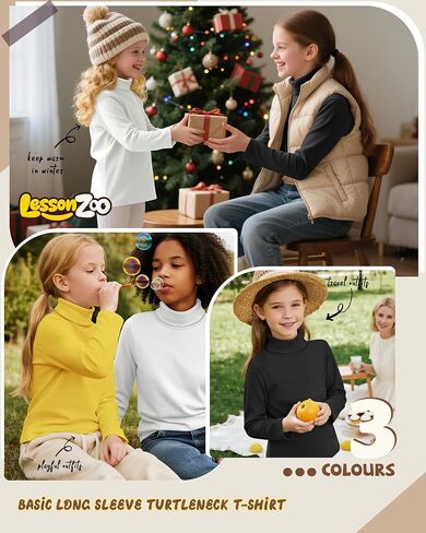 3 Pack Girls Turtleneck Long Sleeve Pullover T-Shirt Soft Warm Stretch Kids Basic Turtle Neck Tops for Girls in Saudi Arabia