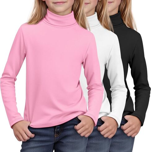3 Pack Girls Turtleneck Long Sleeve Pullover T-Shirt Soft Warm Stretch Kids Basic Turtle Neck Tops for Girls in Saudi Arabia