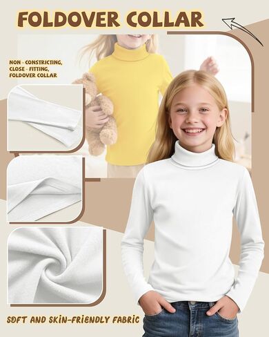 3 Pack Girls Turtleneck Long Sleeve Pullover T-Shirt Soft Warm Stretch Kids Basic Turtle Neck Tops for Girls in Saudi Arabia