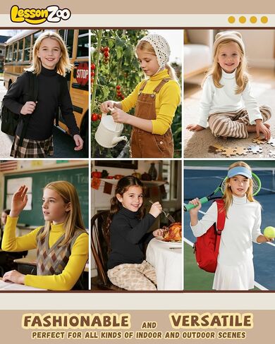 3 Pack Girls Turtleneck Long Sleeve Pullover T-Shirt Soft Warm Stretch Kids Basic Turtle Neck Tops for Girls in Saudi Arabia