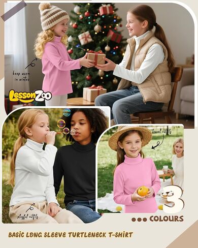 3 Pack Girls Turtleneck Long Sleeve Pullover T-Shirt Soft Warm Stretch Kids Basic Turtle Neck Tops for Girls in Saudi Arabia