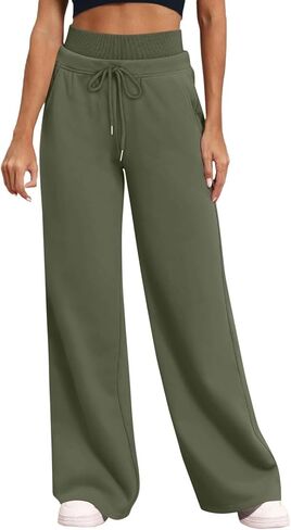 Lounge Pants Women Wide Leg Sweatpant for Womens Elastic Drawstring Casual Straight Leg Trousers with Pockets in Saudi Arabia