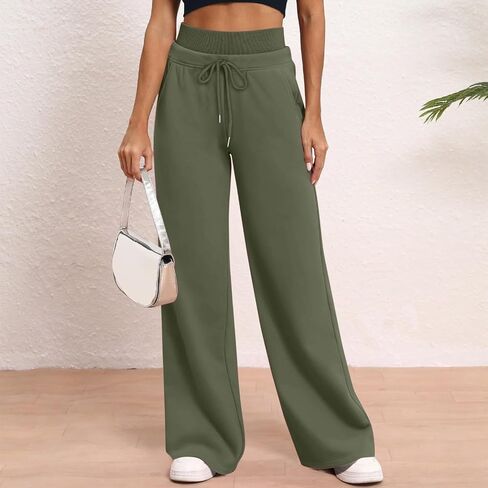 Lounge Pants Women Wide Leg Sweatpant for Womens Elastic Drawstring Casual Straight Leg Trousers with Pockets in Saudi Arabia