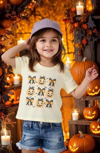 Girl Halloween Shirt Bow/Pumpkin T-Shirt Top Fall Halloween Outfit 3-8 Years in Saudi Arabia