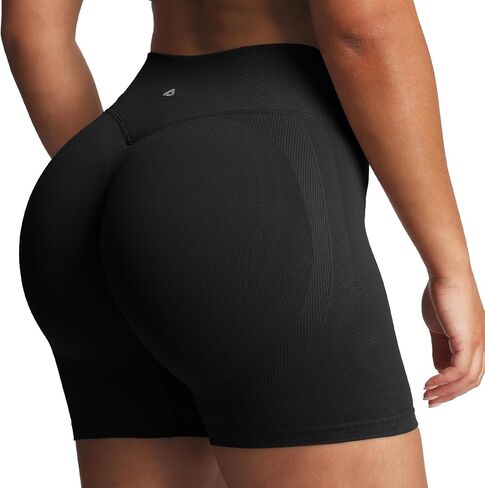 Aoxjox Women‘s Lexi Lined Seamless Workout Biker Shorts High Waisted Color Block Hidden Scrunch Athletic Yoga Short 5.5" in Saudi Arabia
