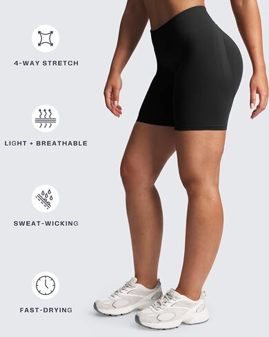 Aoxjox Women‘s Lexi Lined Seamless Workout Biker Shorts High Waisted Color Block Hidden Scrunch Athletic Yoga Short 5.5" in Saudi Arabia