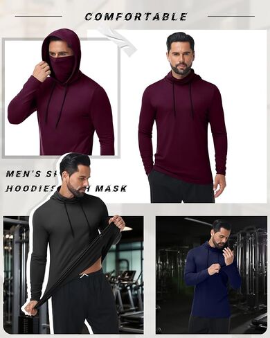 3 حزمة هوديس الرياضة للرجال مع ضغط القناع طويلة الأكمام الطويلة القمصان قاعدة tees تشغيل pullover in Kuwait