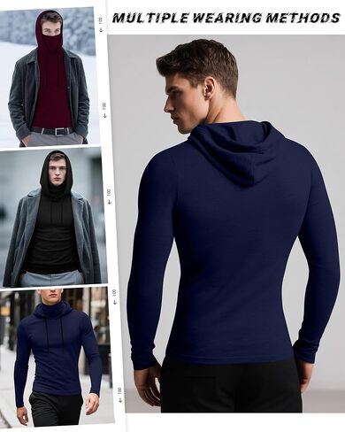 3 حزمة هوديس الرياضة للرجال مع ضغط القناع طويلة الأكمام الطويلة القمصان قاعدة tees تشغيل pullover in Kuwait