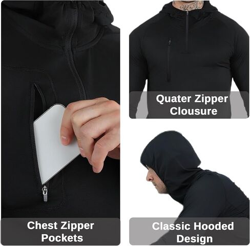 Mens Quarter Zip Running Hoodie Sweatshirts,Lightweight Workout Pullover Jacket with Pockets in Saudi Arabia