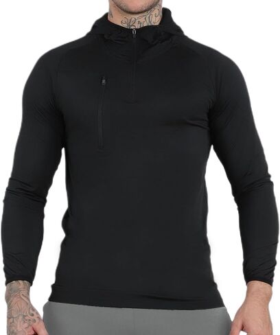 Mens Quarter Zip Running Hoodie Sweatshirts,Lightweight Workout Pullover Jacket with Pockets in Saudi Arabia