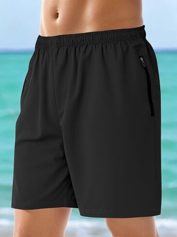 Men's Swim Trunks Solid Quick Drying Beach Swimming Board Shorts with Zipper Pockets in Saudi Arabia