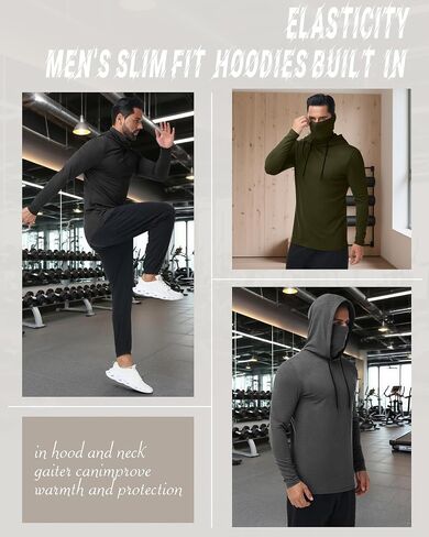3 حزمة هوديس الرياضة للرجال مع ضغط القناع طويلة الأكمام الطويلة القمصان قاعدة tees تشغيل pullover in Kuwait