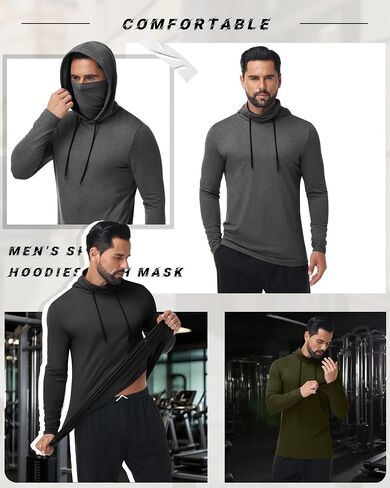 3 حزمة هوديس الرياضة للرجال مع ضغط القناع طويلة الأكمام الطويلة القمصان قاعدة tees تشغيل pullover in Kuwait