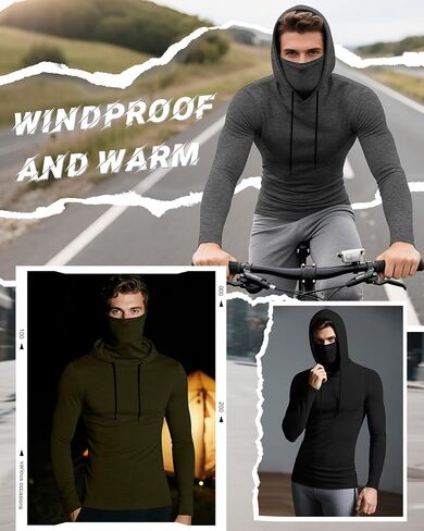 3 حزمة هوديس الرياضة للرجال مع ضغط القناع طويلة الأكمام الطويلة القمصان قاعدة tees تشغيل pullover in Kuwait