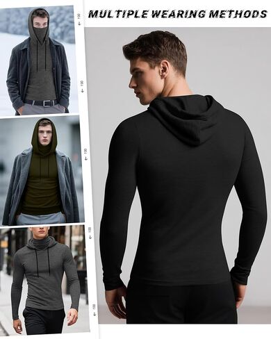 3 حزمة هوديس الرياضة للرجال مع ضغط القناع طويلة الأكمام الطويلة القمصان قاعدة tees تشغيل pullover in Kuwait
