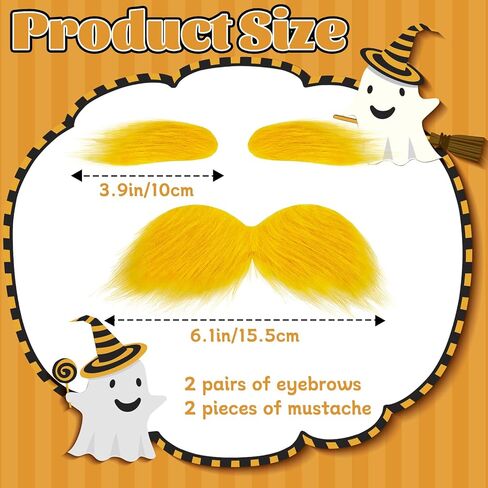 2 Sets Yellow Mustache and Eyebrows,Self Adhesive Cosplay Costume Accessories,Halloween Funny Fake Beard Eyebrows for Men Women Party Favors in Saudi Arabia