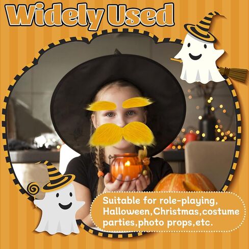 2 Sets Yellow Mustache and Eyebrows,Self Adhesive Cosplay Costume Accessories,Halloween Funny Fake Beard Eyebrows for Men Women Party Favors in Saudi Arabia