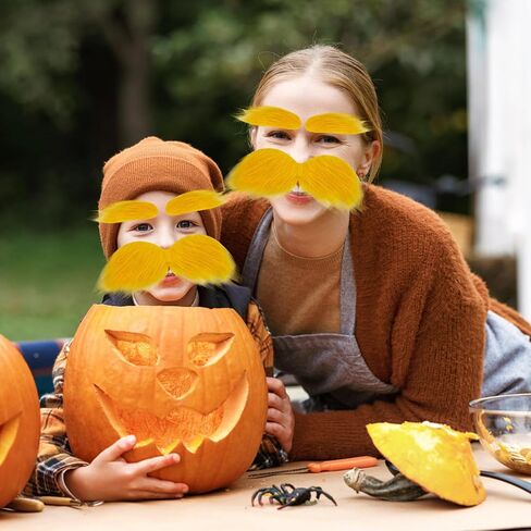 2 Sets Yellow Mustache and Eyebrows,Self Adhesive Cosplay Costume Accessories,Halloween Funny Fake Beard Eyebrows for Men Women Party Favors in Saudi Arabia