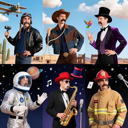 3 Pcs Halloween Costume Self-Adhesive Fake Beard and Mustache Set, Black, Theatrical Facial Hair in Saudi Arabia