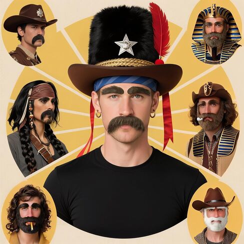 3 Pcs Halloween Costume Self-Adhesive Fake Beard and Mustache Set, Black, Theatrical Facial Hair in Saudi Arabia