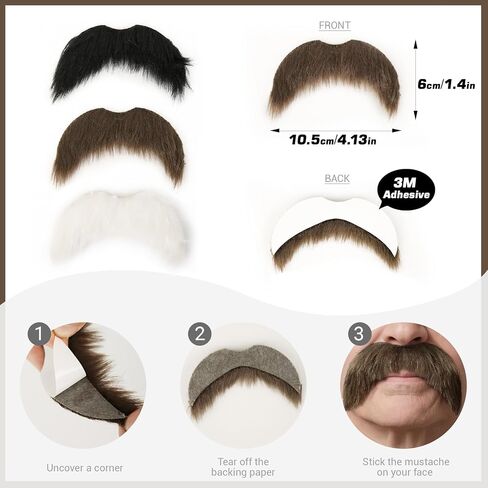 3 Pcs Halloween Costume Self-Adhesive Fake Beard and Mustache Set, Black, Theatrical Facial Hair in Saudi Arabia