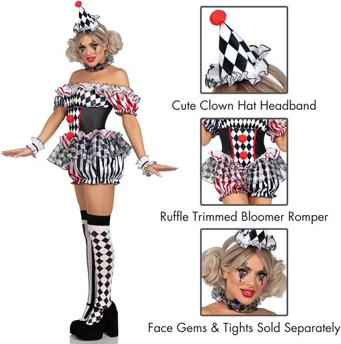 Leg Avenue Womens Darling Harlequin Sexy Clown Costume With Clown Hat Headband in Saudi Arabia