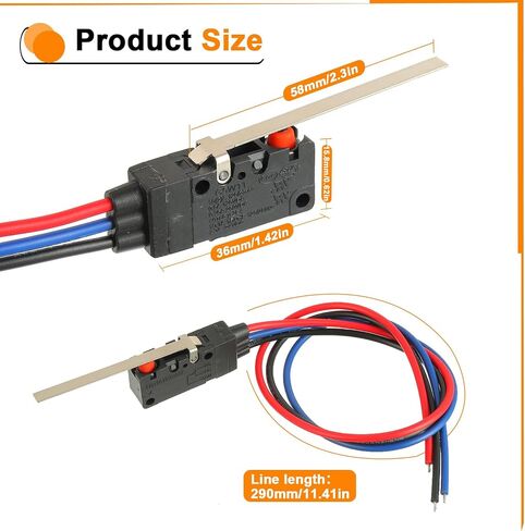 2Pcs Micro Limit Switch 6A 12V DC Micro Switch Normally Open Close Limit Switch with Roller Lever Arm, SPDT 3 Pin 5A 250VAC with Wire in Saudi Arabia